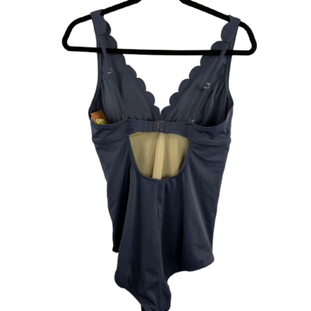 Shade & Shore Scallop Edge Tummy Control Gray One Piece Swimsuit Size L Long - Picture 4 of 4